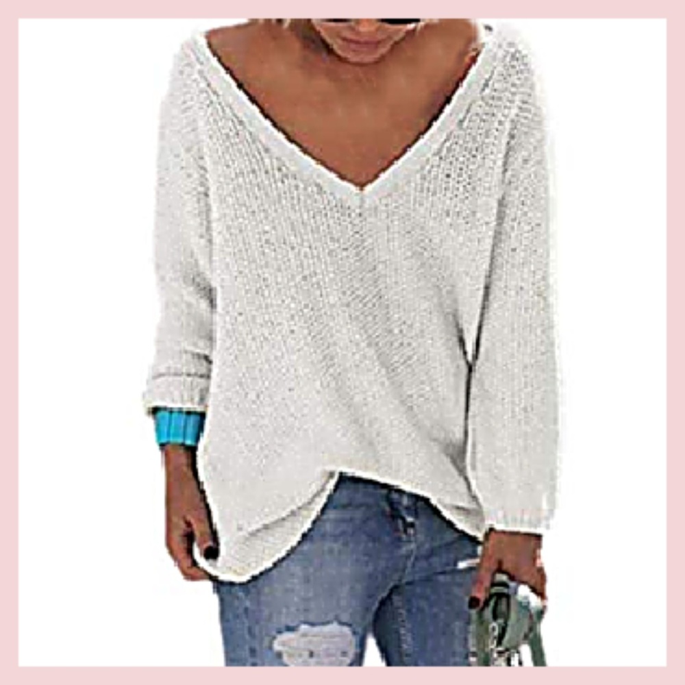 SALE NWT Sweater V Neck SOFT Knit WINTER IVORY XL